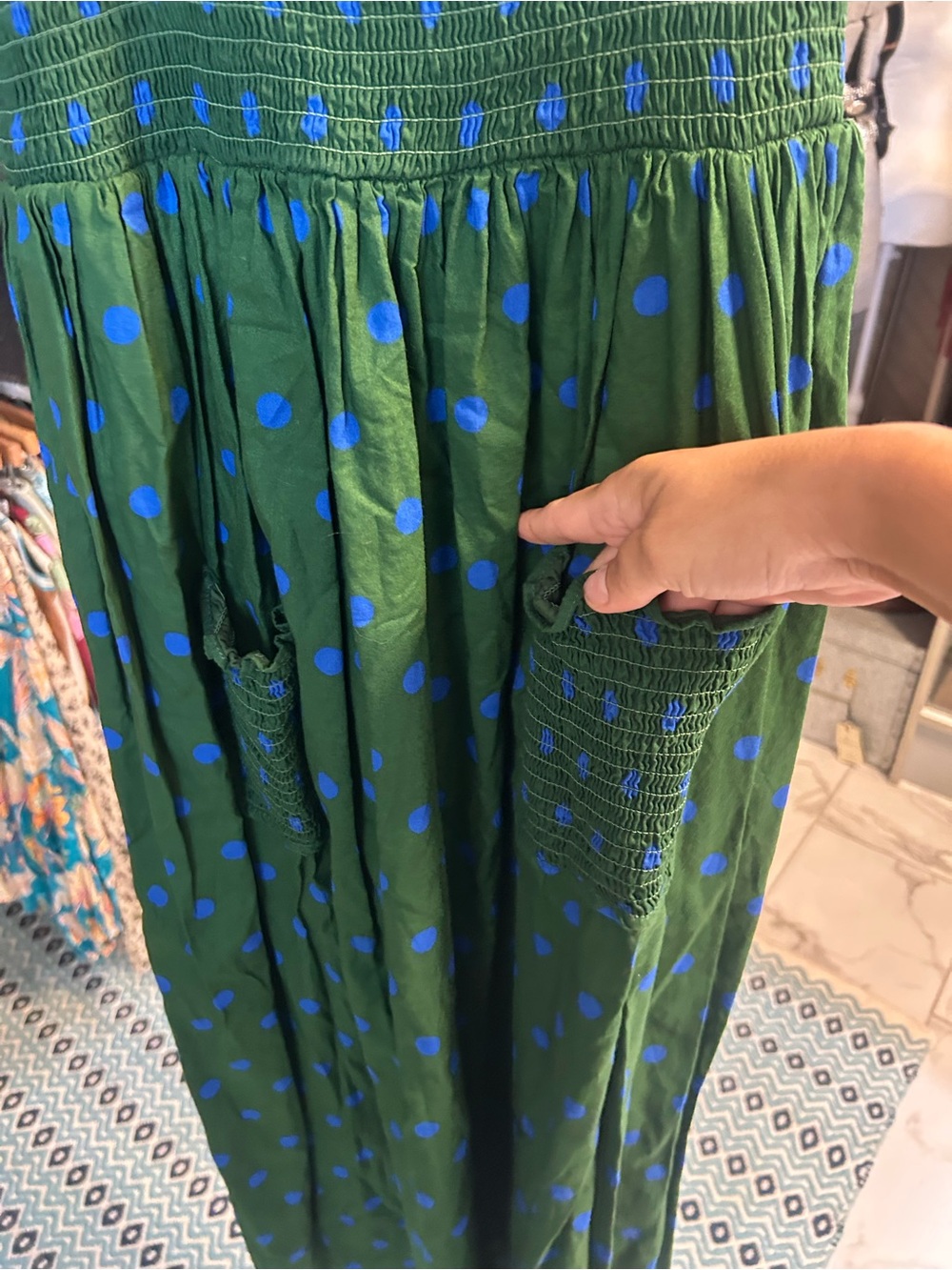 Anthropologie Pinnacle by Shruti Sancheti green blue Midi Dress with pockets - Picture 3 of 6